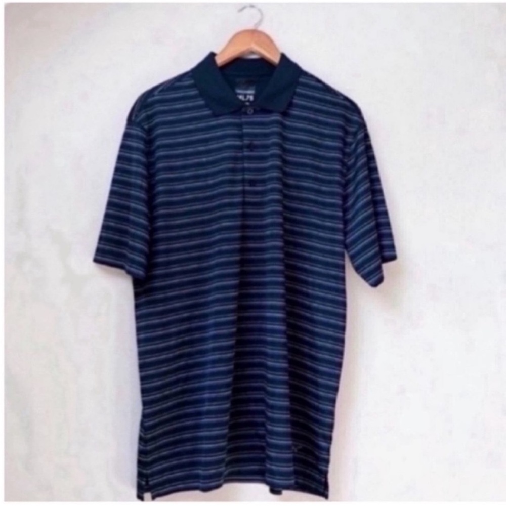 Men’s Navy Blue Striped Athletic Polo Tee